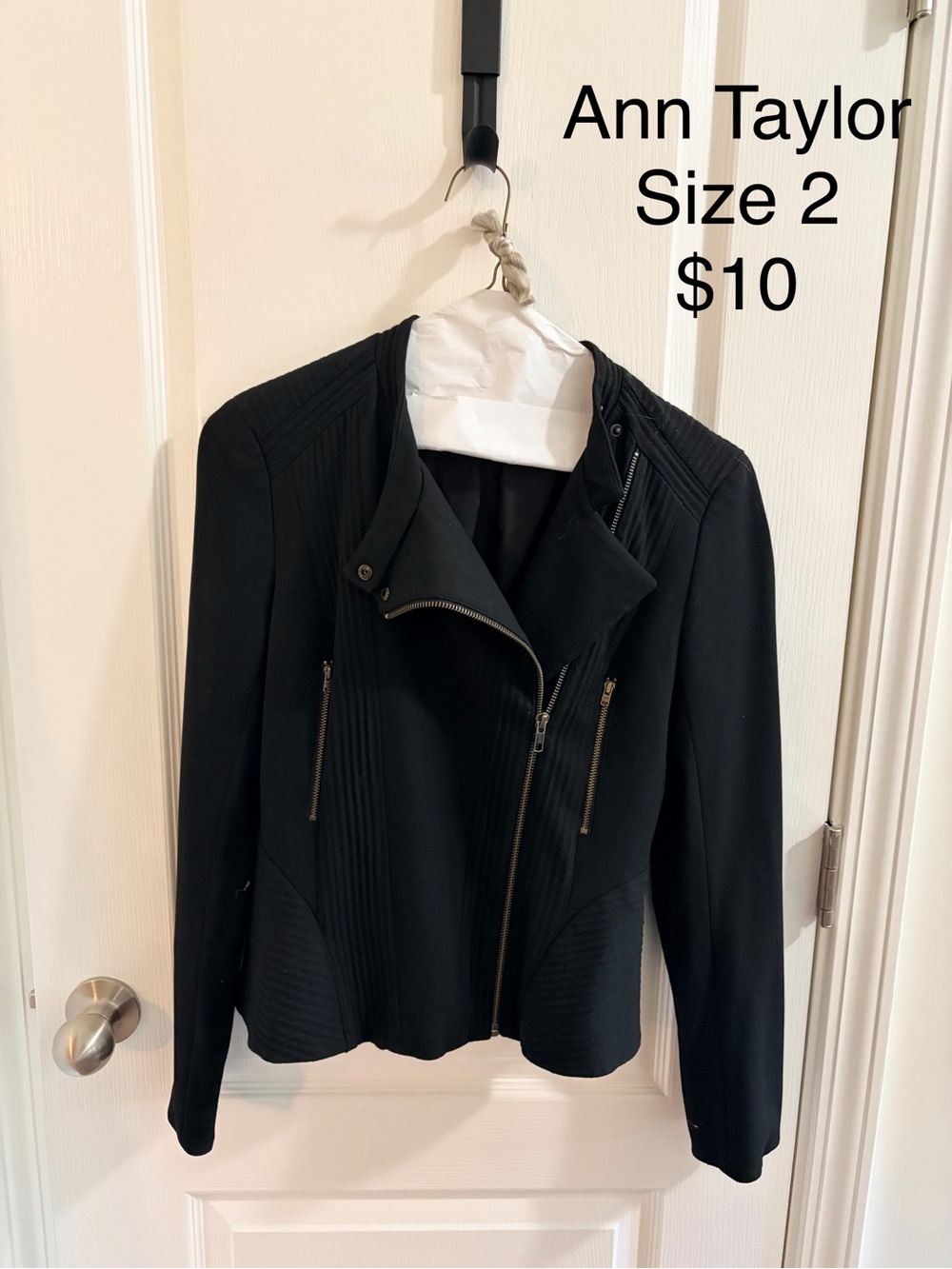 Ann Taylor Black Asymmetrical Zip Blazer Jacket